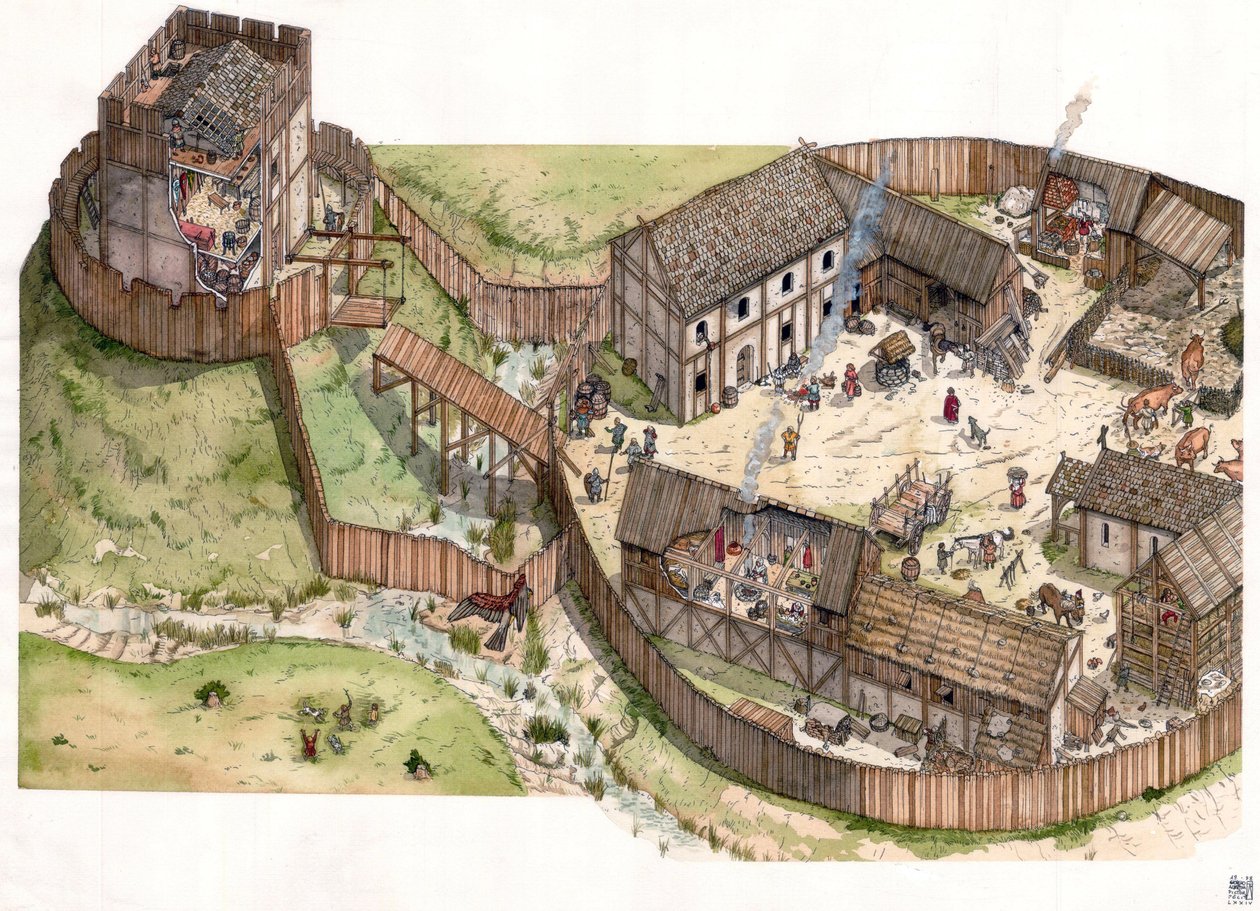 Middle Ages: Village Built on the Edge of a River, 11th Century by Giorgio Albertini
