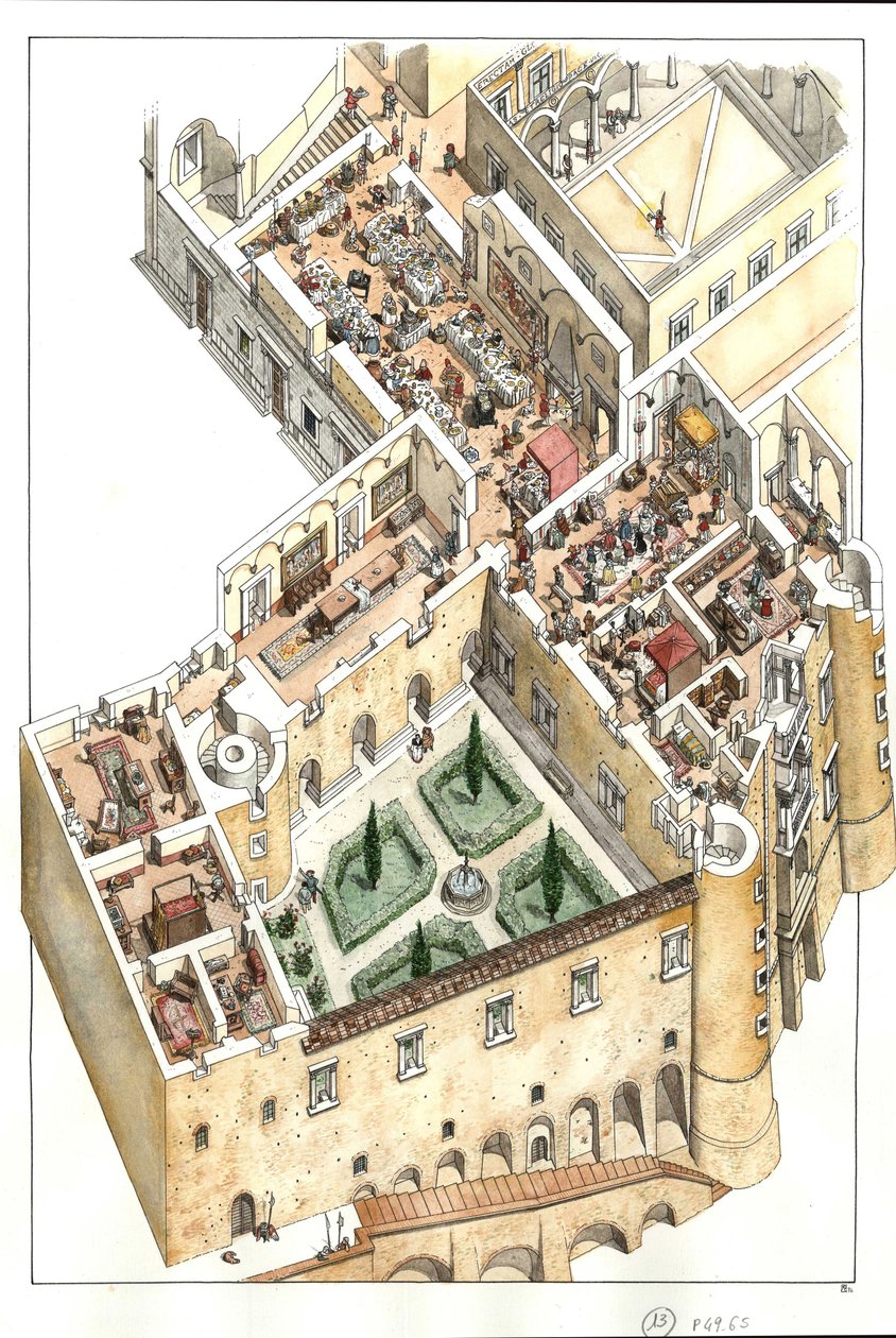 Reconstruction of the Noble Floor of the Ducal Palace of Urbino, Italy, Built by Duke Federico da Montefeltro in the 15th Century by Giorgio Albertini