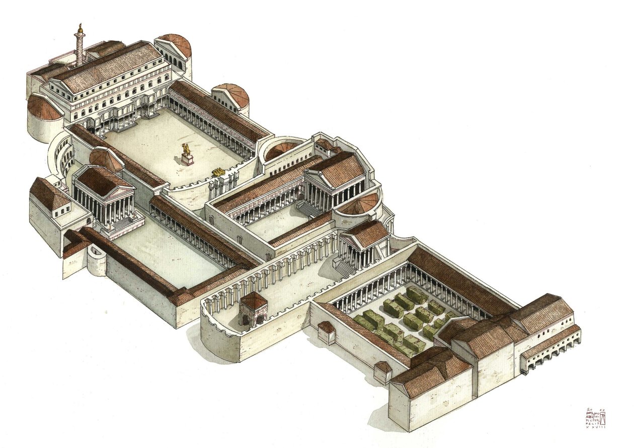 Roman Antiquity: Reconstruction of the Forum of Trajan in the 3rd Century AD, Rome, Italy by Giorgio Albertini