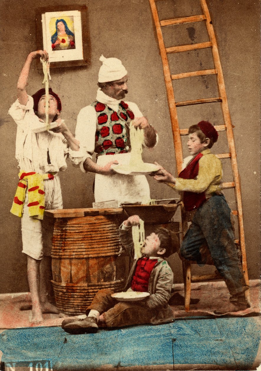 Children eat the spaghetti with hands, Naples by Giorgio Conrad