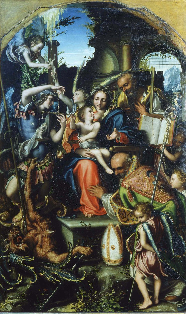 Holy Family with Saint Michael the Archangel and the Devil Contending for Souls, Saint Bernhard by Giorgio Gandini del Grano