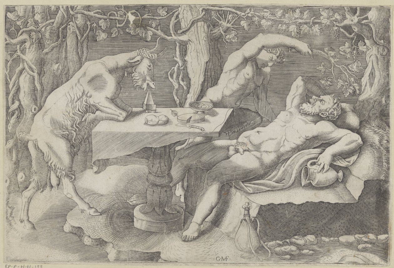 Silenus, a Satyr and a Goat by Giorgio Ghisi