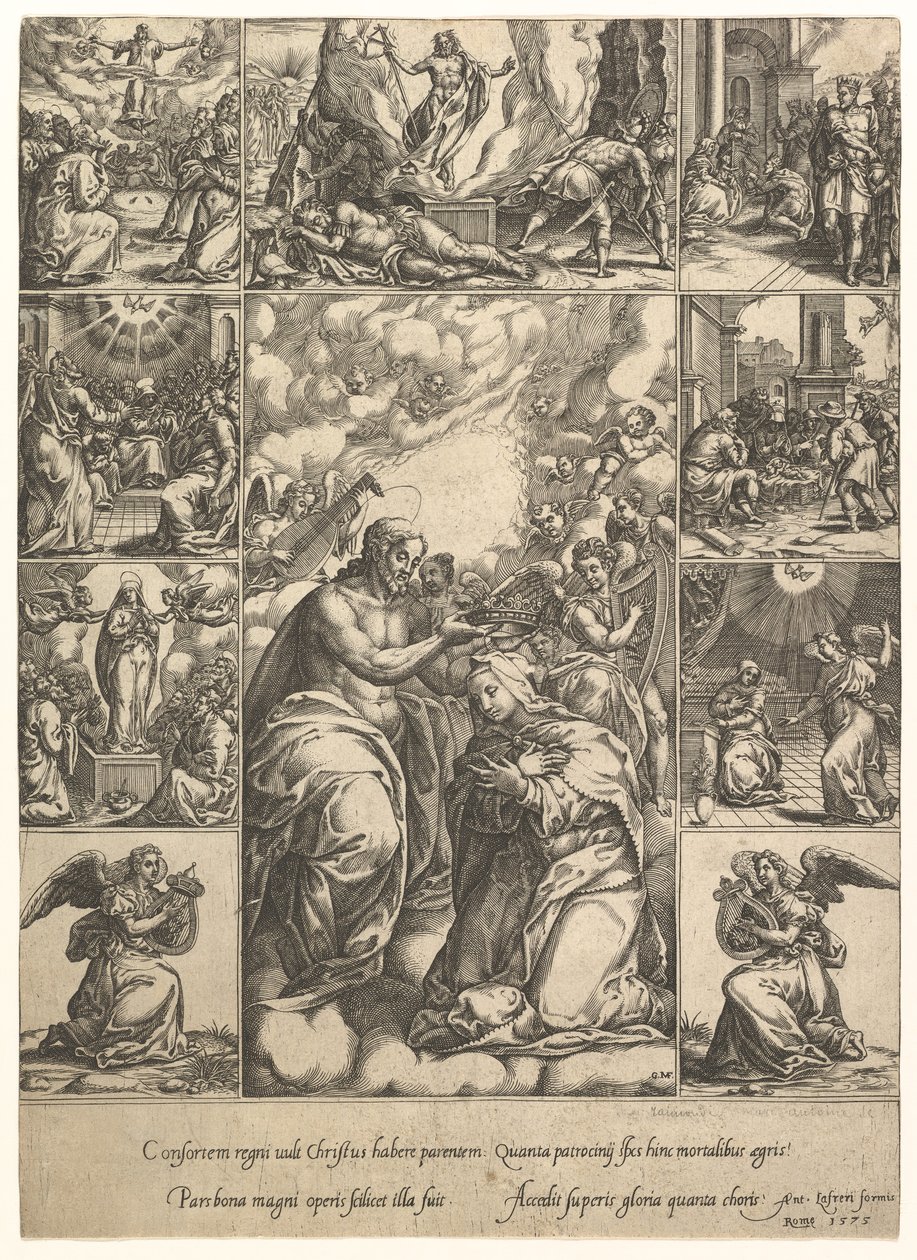 The Coronation of the Virgin, surrounded by nine vignettes with scenes from the life of, by 1575 by Giorgio Ghisi
