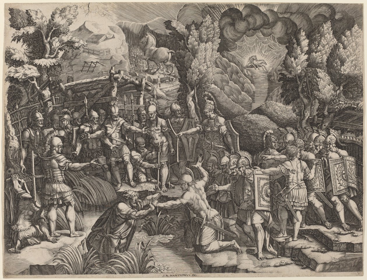Sinon Deceiving the Trojans by Giorgio Ghisi after Giovanni Battista Scultori
