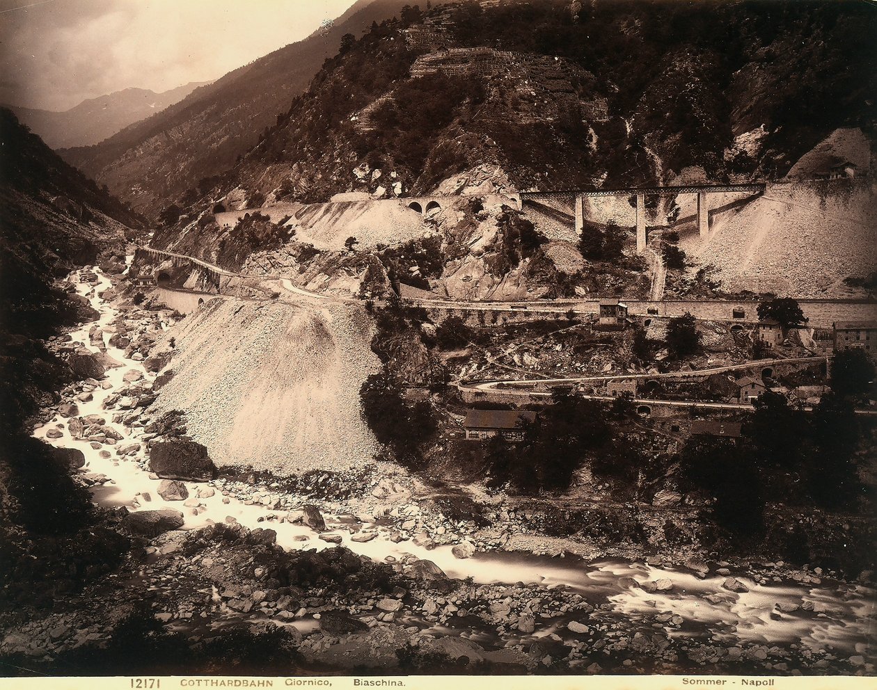 A Stretch of the San Gottardo Railroad Between Giornico and Biasca by Giorgio Sommer