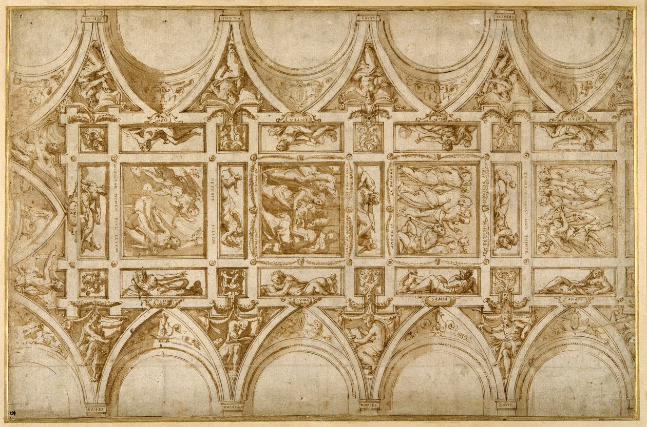 Design for the refectory ceiling of the Jesuit College at Cortona by Giorgio Vasari
