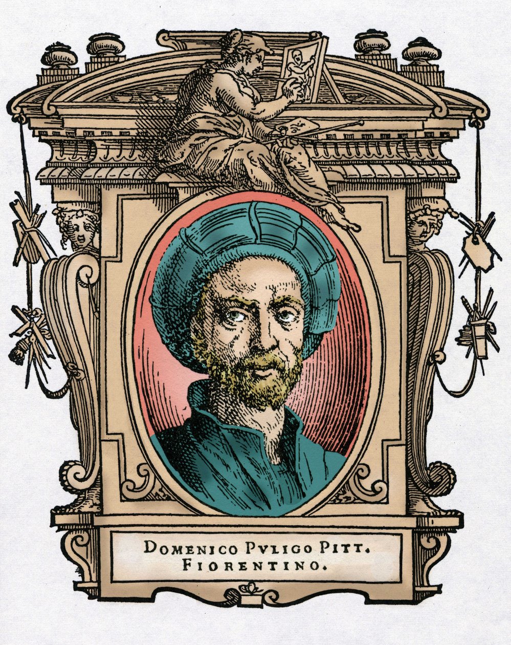 Portrait of Domenico Puligo [1492-1527] Italian painter. Engraving of the treat Lives of the most excellent painters, sculptors and architects (Le Vite de