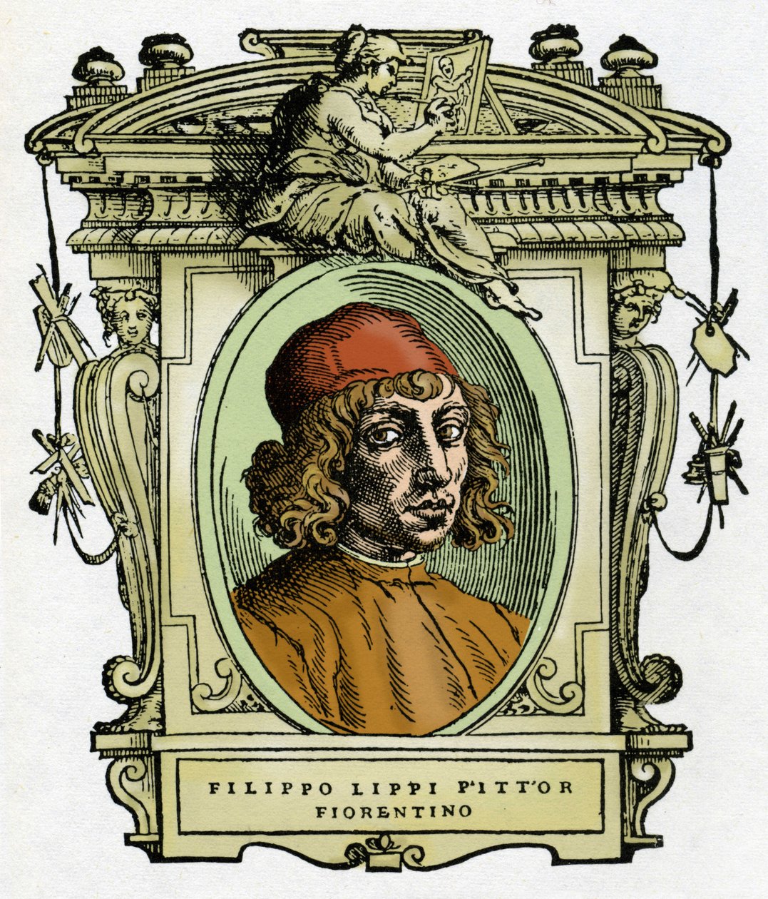 Portrait of Filippo Lippi (1406-1469) Florentine painter. Xylography from “The life of painters” by Giorgio Vasari. by Giorgio Vasari