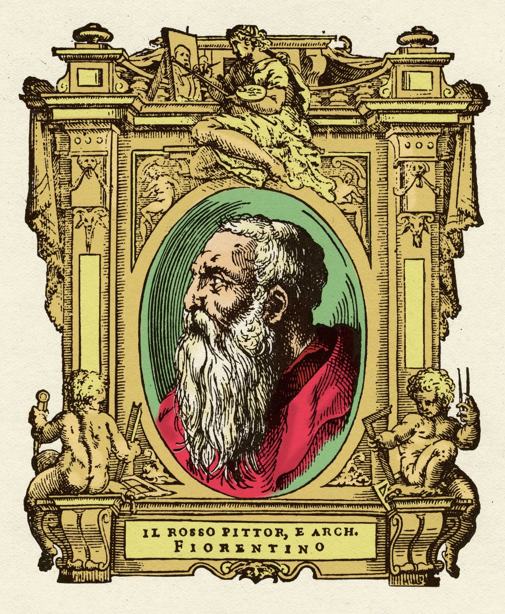 Portrait of the painter Giovanni Battista di Jacopo (Rosso Fiorentino) (1495-1540). He was a member of the Ecole de Fontainebleau. Engraving of the treat 
