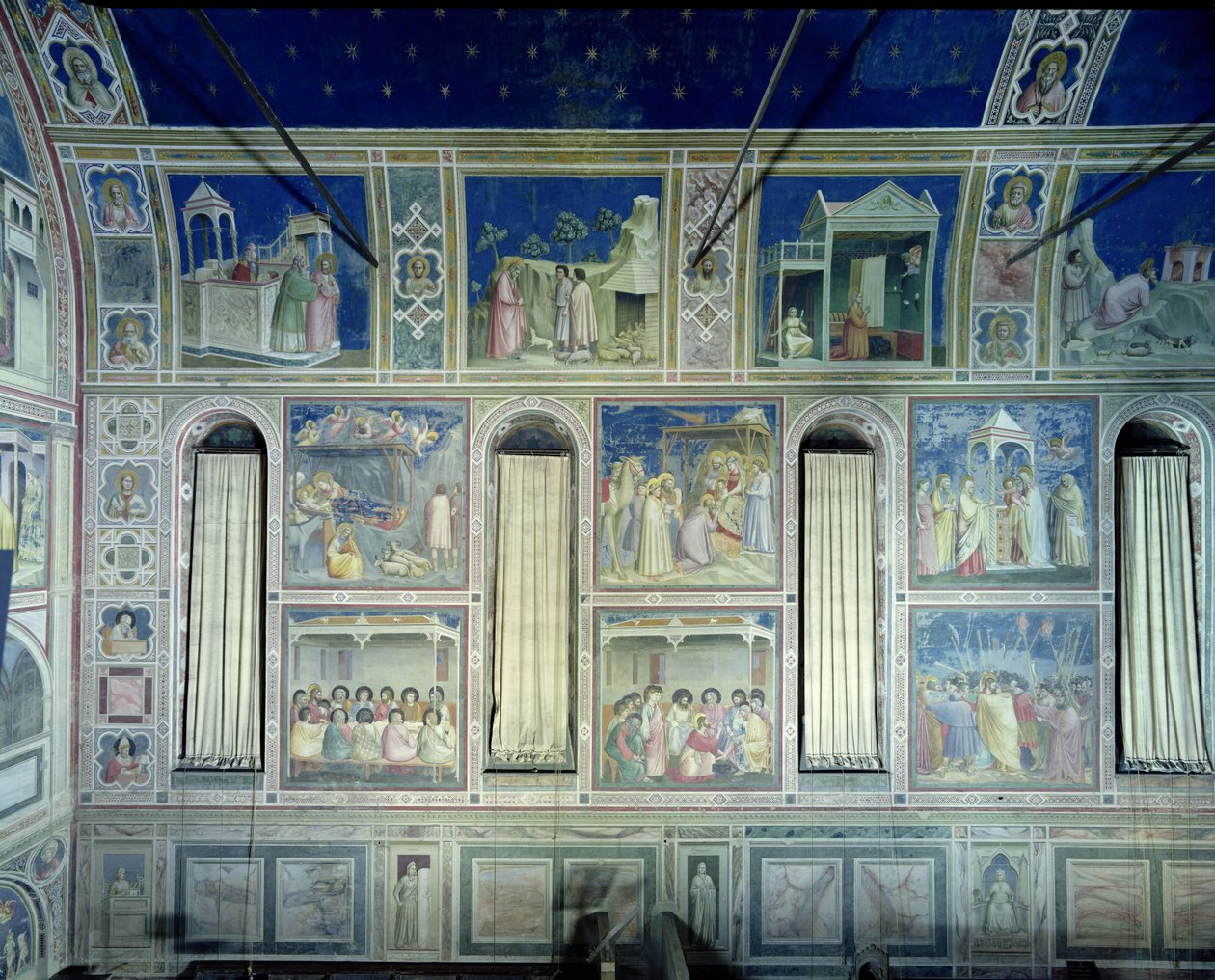 View of the south wall depicting scenes from the Life of Joachim and Anna and the Life of Christ, c.1305 by Giotto di Bondone