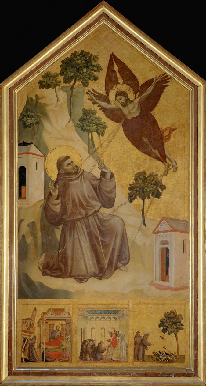 Saint Francis of Assisi receiving the stigmata. In the predella: The dream of Innocent III by Giotto (c.1266 1337)