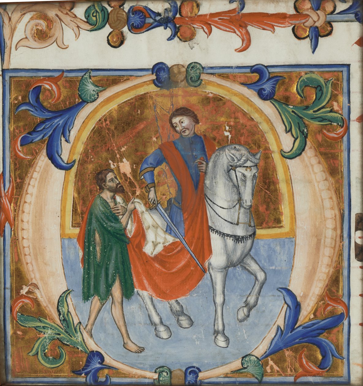 An Illuminated Miniature of St. Martin Dividing His Cloak (from a Grand Choral Book) by Giotto di Bondone (school of)
