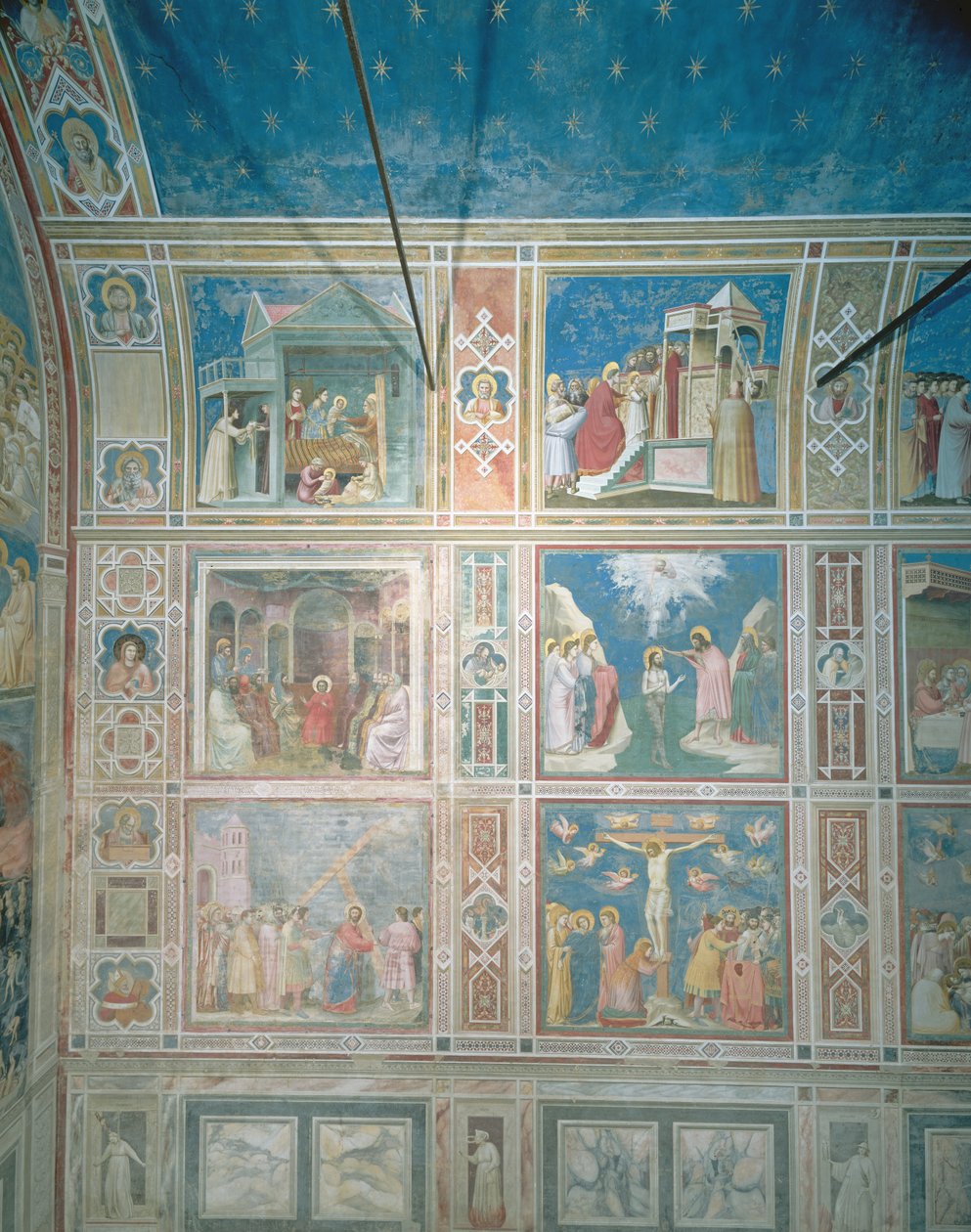 View of the frescoes on the left wall (post-restoration) by Giotto di Bondone
