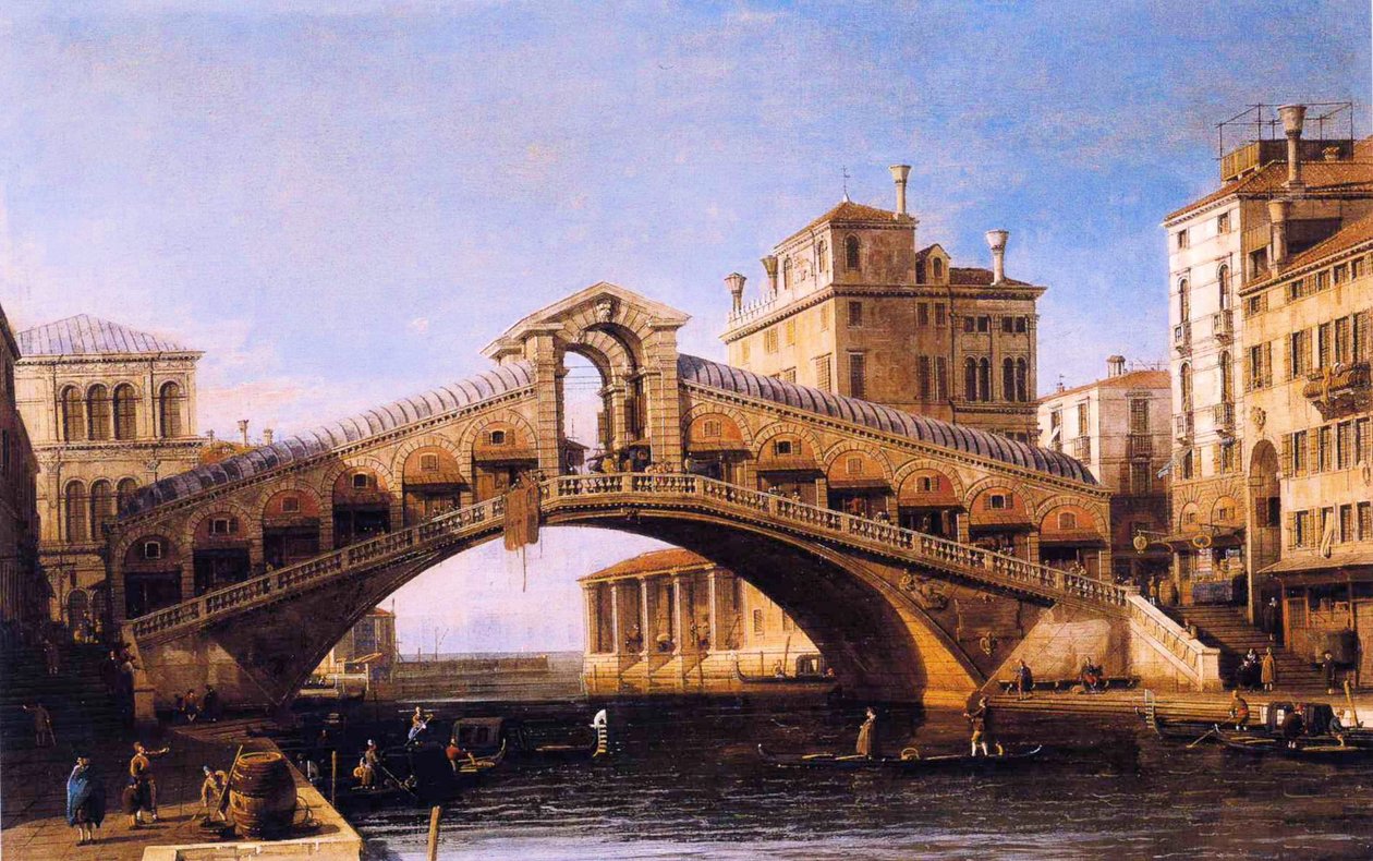 Capriccio of the Rialto Bridge with the Lagoon Beyond by Giovanni Antonio Canal