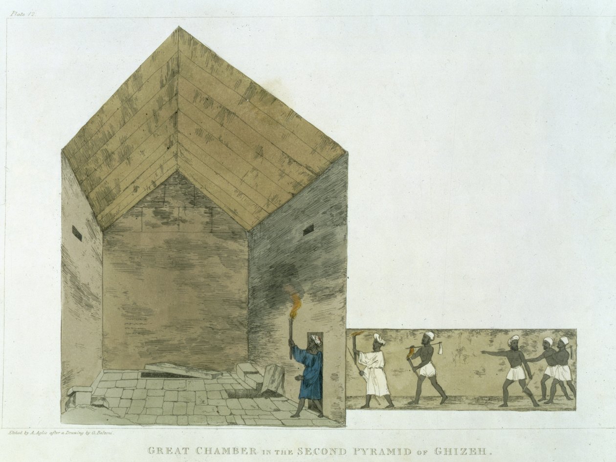 The Great Chamber in the Second Pyramid of Ghizeh, Discovered by Giovanni Belzoni, Plate 12 from 