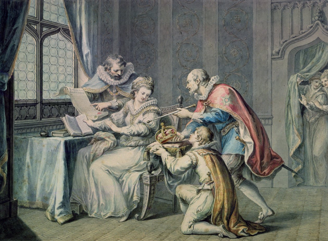 The Dukes of Northumberland and Suffolk Praying Lady Jane Grey to Accept the Crown by Giovanni Battista Cipriani