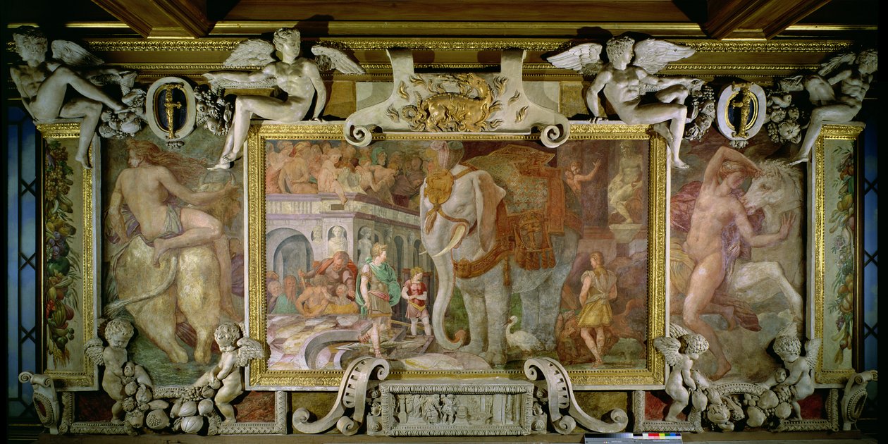 The Triumphal Elephant, Allegorical Tribute to Francis I, Decorative Scheme in the Gallery of Francis I (detail) by Giovanni Battista Rosso Fiorentino