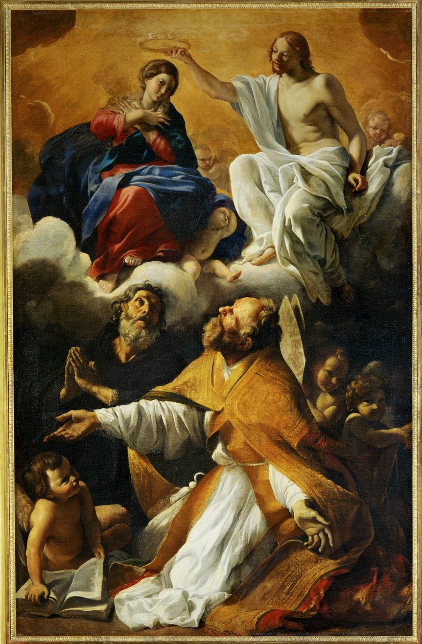 Coronation of the Virgin with Saint Augustine and Saint William of Aquitaine by Giovanni (school of) Lanfranco
