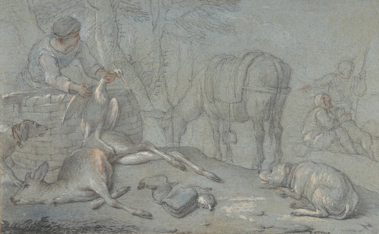 Hunters with Dead Game in a Landscape by Giovanni Agostino Cassana