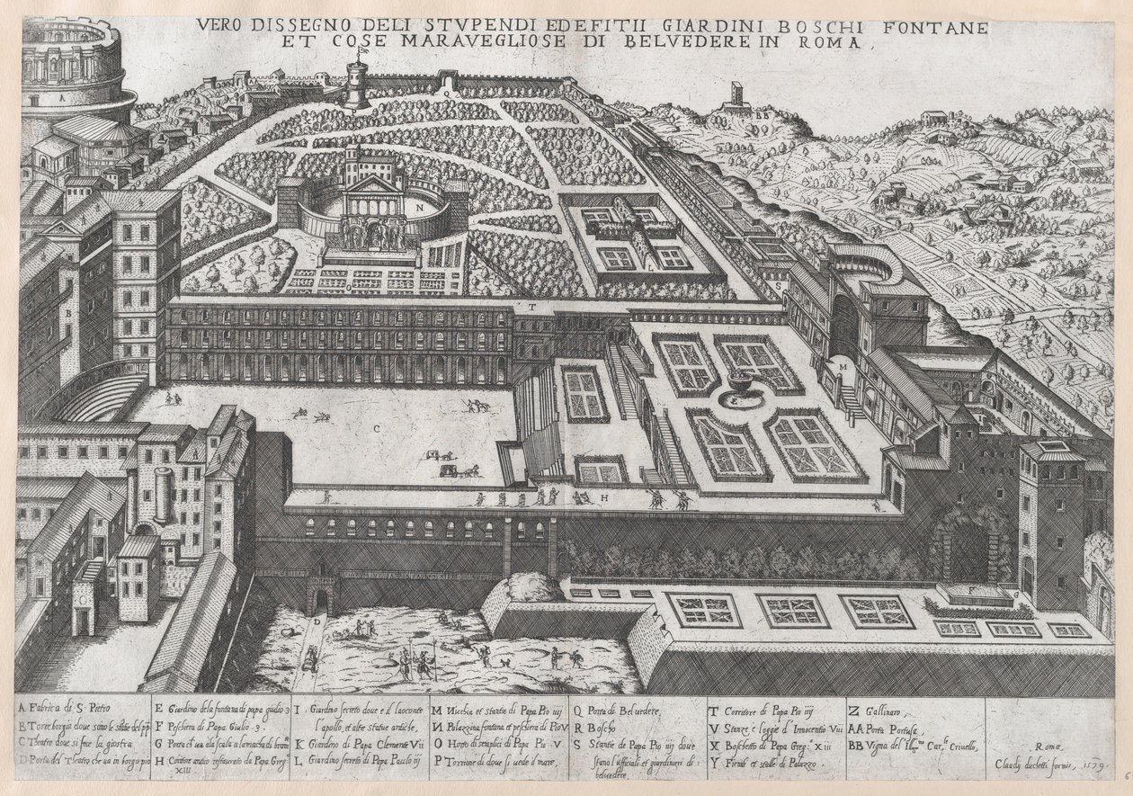 Speculum Romanae Magnificentiae: Aerial View of the Belvedere and its Gardens, 1579 by Giovanni Ambrogio Brambilla.