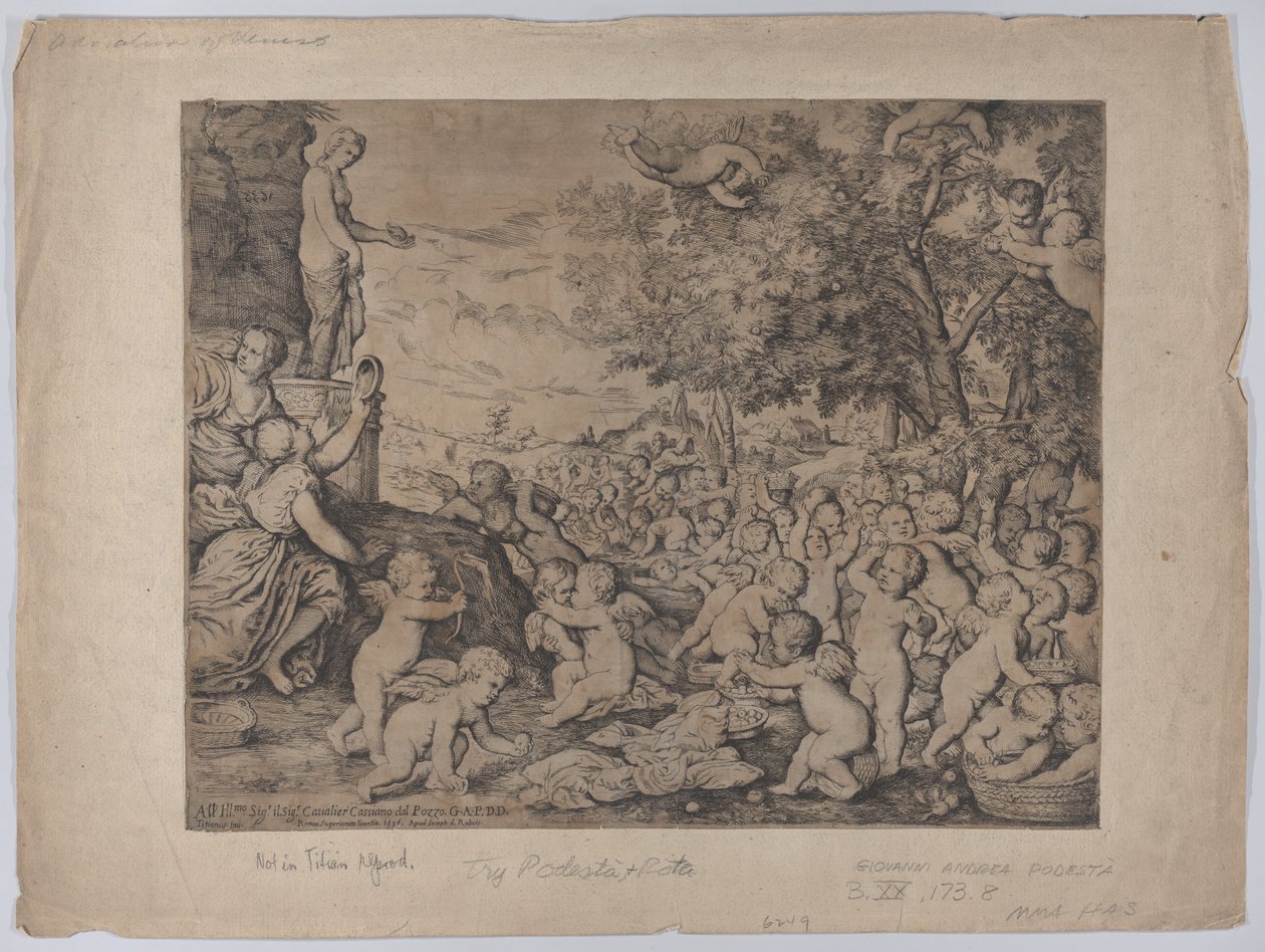 Putti before a Statue of Venus, after Titian, 1636 by Giovanni Andrea Podesta