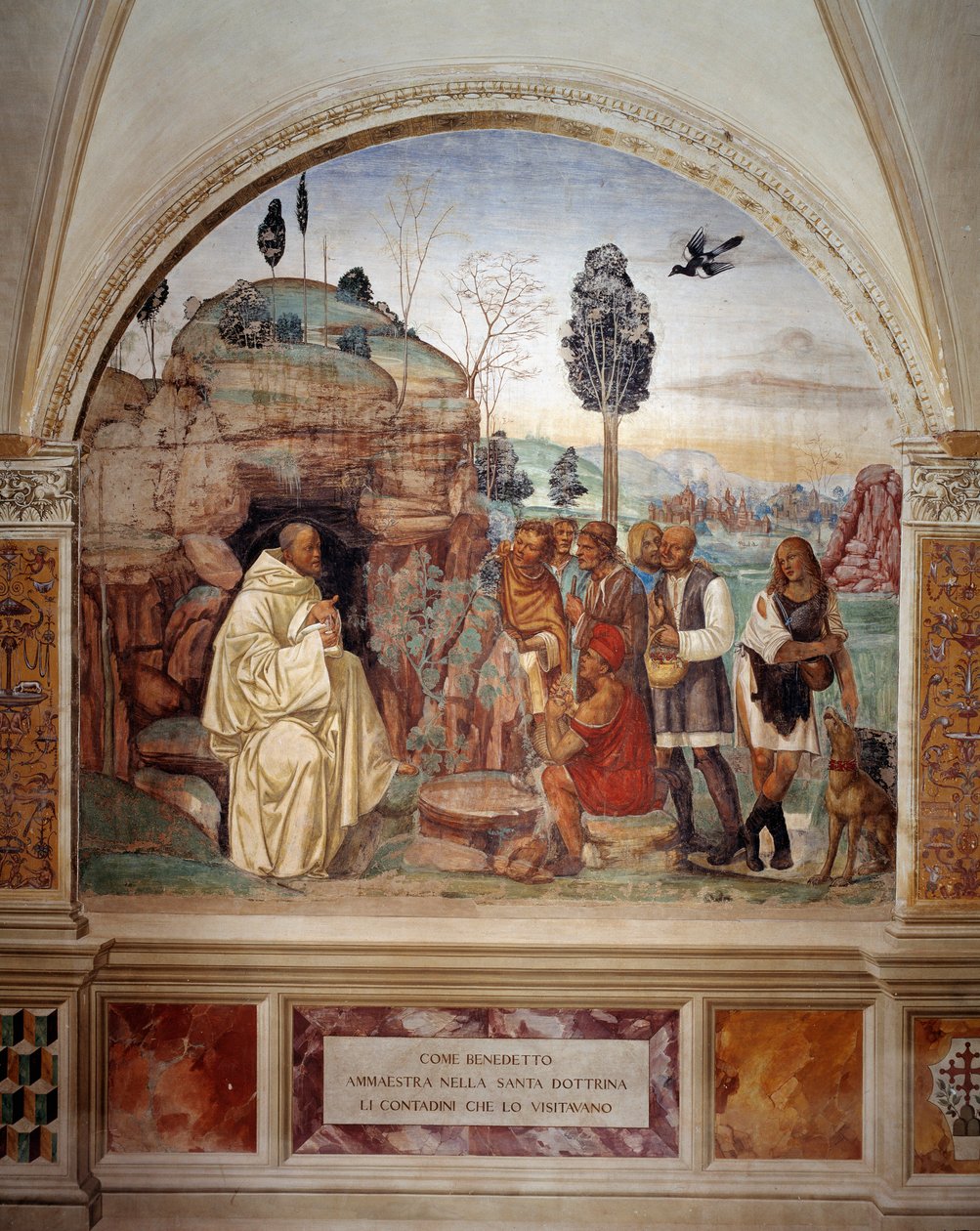 How Benedict teaches the holy doctrine to the peasants who visit him (fresco) by Giovanni Antonio Bazzi Sodoma