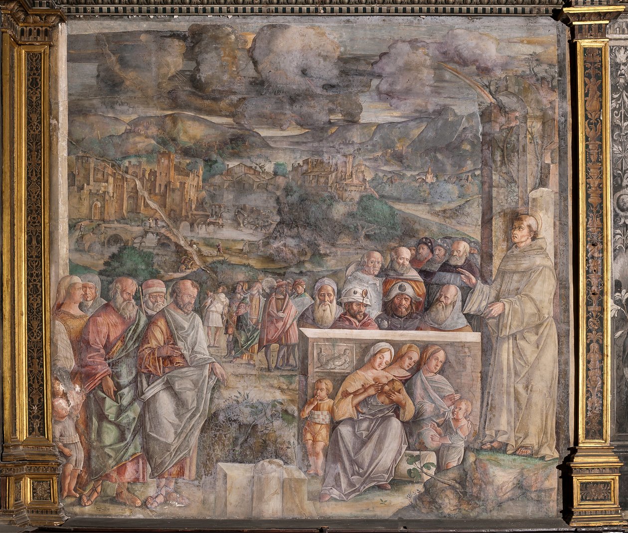 St Anthony arriving in Padua, where he restores peace between the citizens with the strength and sweetness of his preaching by Giovanni Antonio Corona