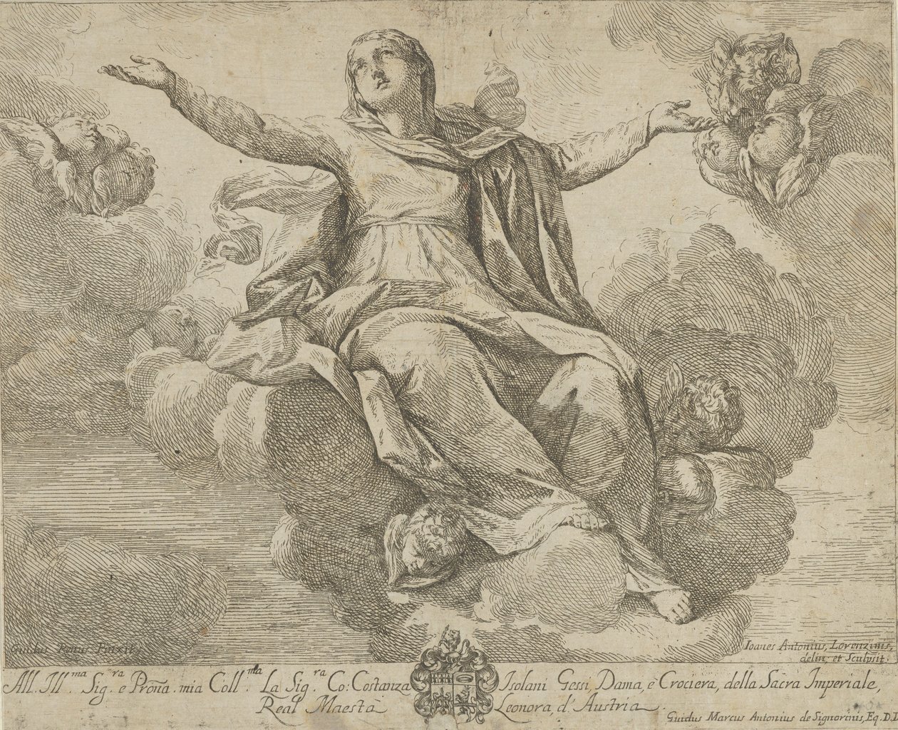The Assumption of the Virgin, who is Seated in the Clouds with Arms Outstretched, Angels by Giovanni Antonio Lorenzini