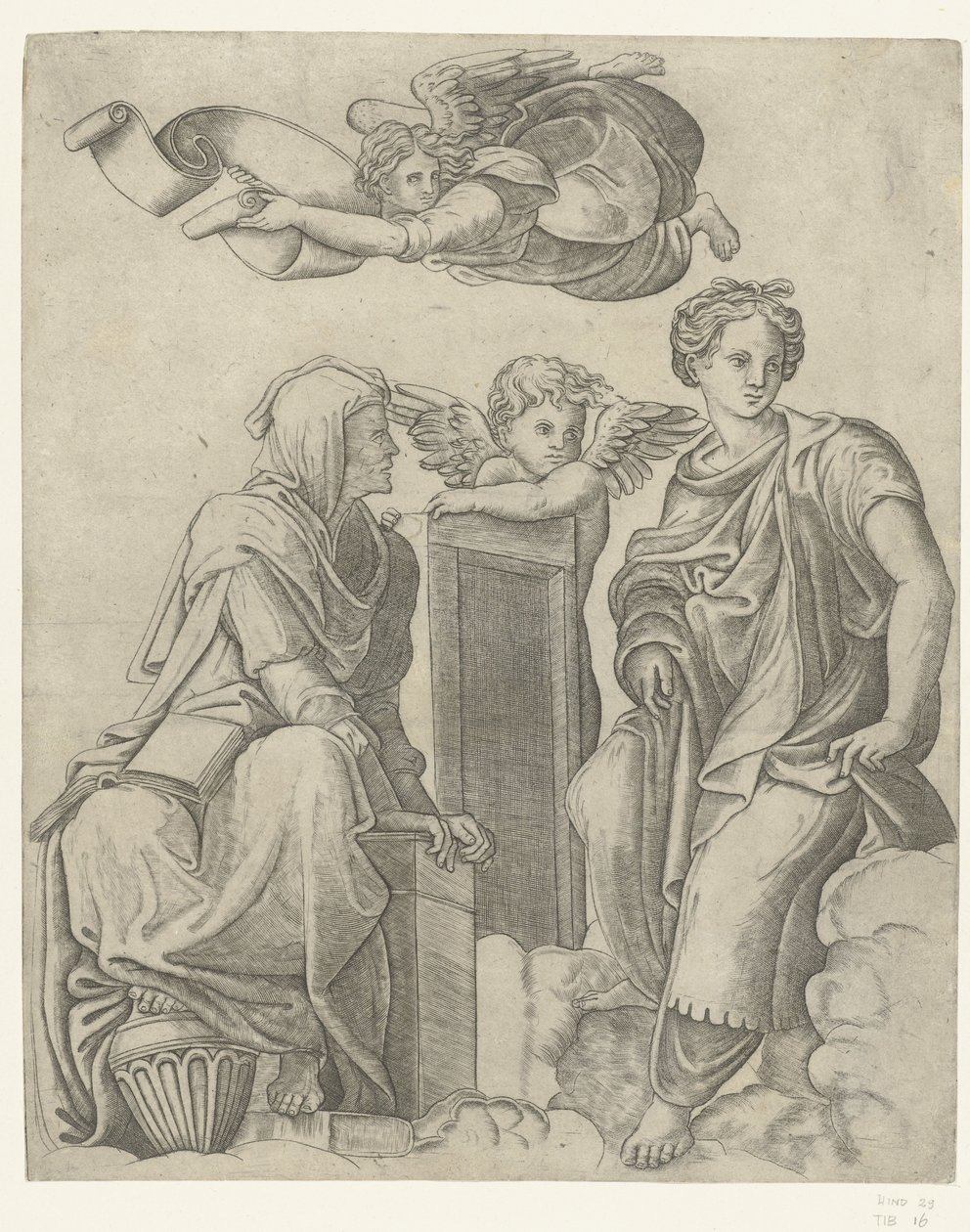 Two Sibyls, Angel, and Putto by Giovanni Antonio da Brescia (attributed to)