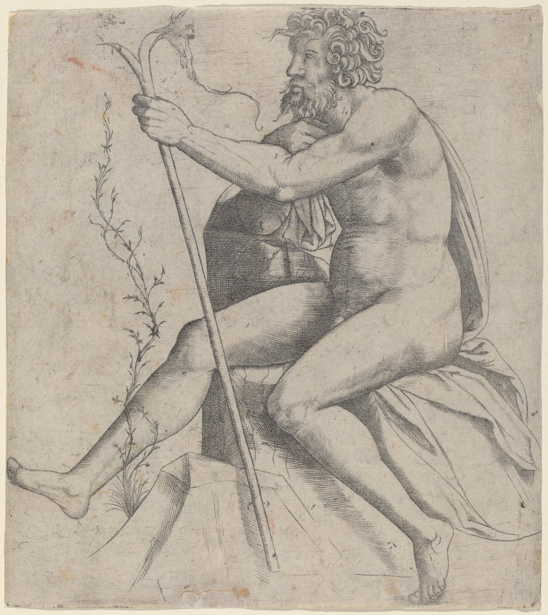 Man Seated Holding a Forked Staff by Giovanni Antonio da Brescia