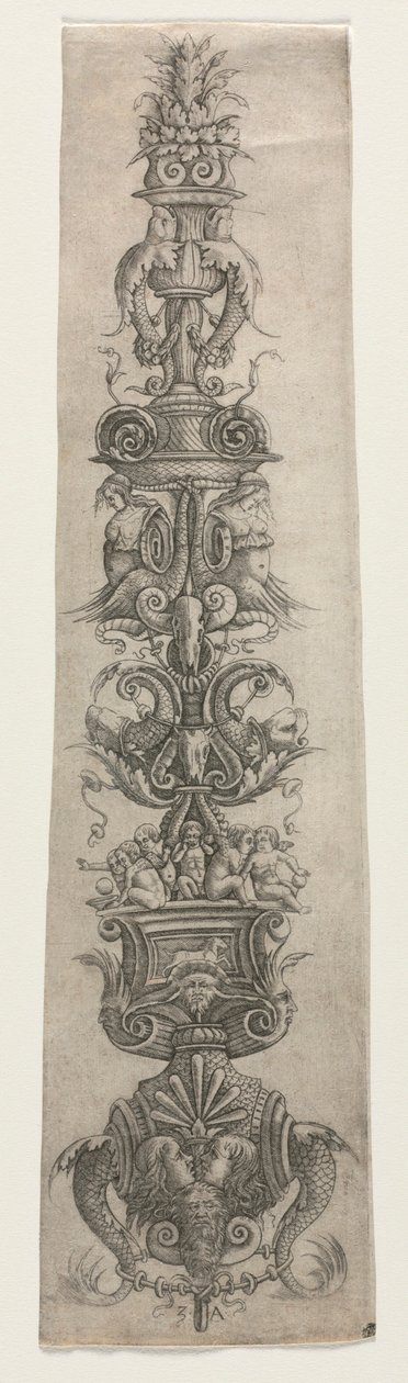 Upright Arabesque with Masks, Cupids and Nereids by Giovanni Antonio da Brescia