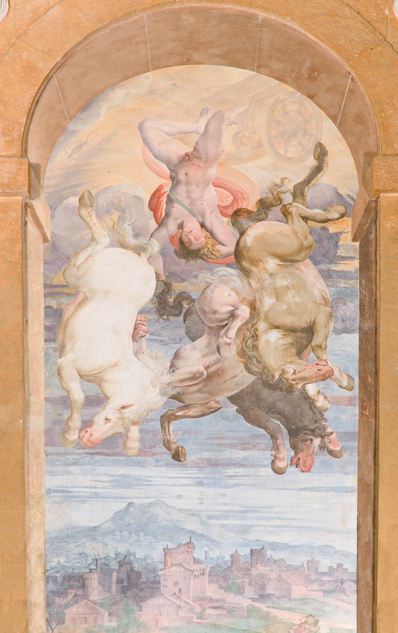 The Chariot of the Sun Driven by Apollo Diving Towards the Earth, Eastern Wall of Apollo Loggia by Giovanni Battista and Cambiaso Luca Castello
