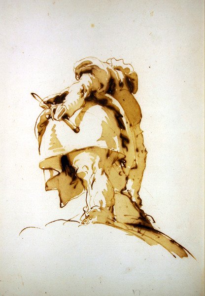 A Standing Man Seen from Behind, Holding a Baton and Reaching for a Sack by Giovanni-Battista Tiepolo