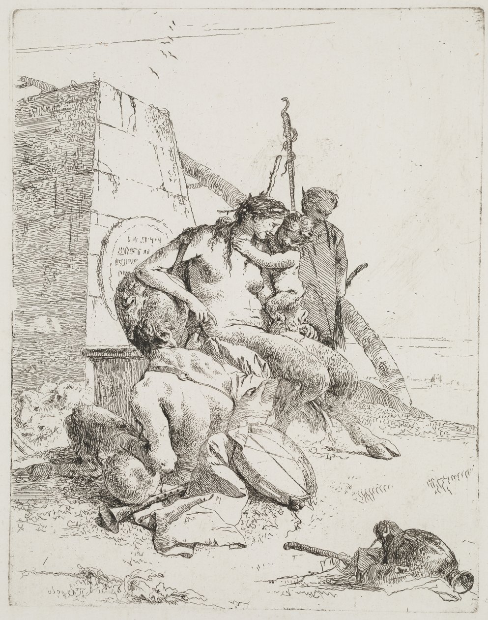Satyr Family with the Obelisk, Venice (etching) by Giovanni Battista Tiepolo