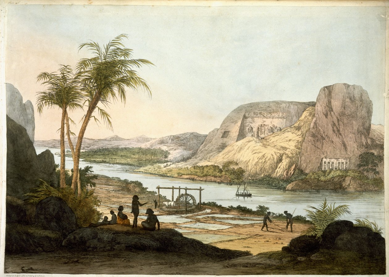 Exterior View of the Two Temples at Abu Simbul, from Plates Illustrative of the Researches in Egypt and Nubia, published 1822 by Giovanni Battista Belzoni