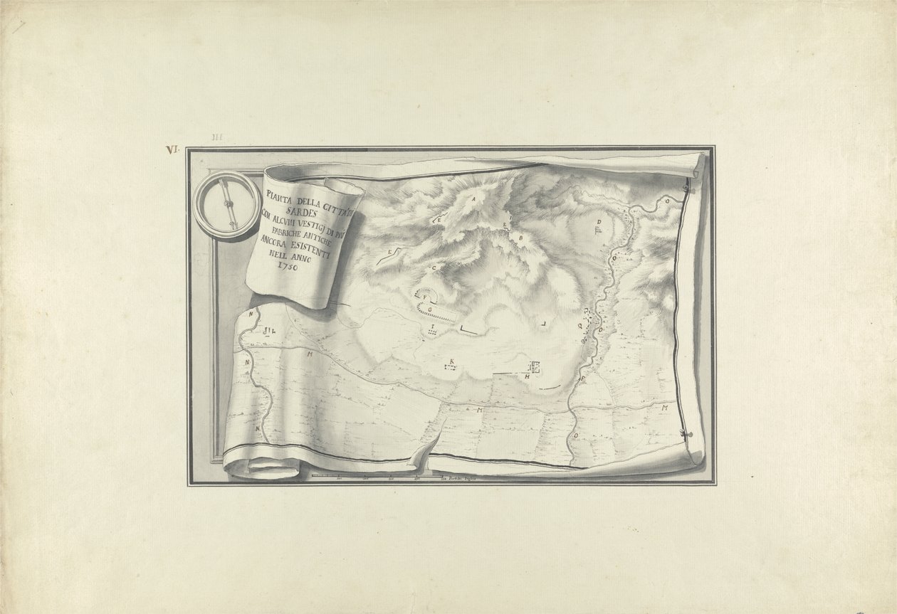 Plan of the Ruins at Sardis with Vestiges of Ancient Buildings Still Existing in 1750, c.1750 by Giovanni Battista Borra