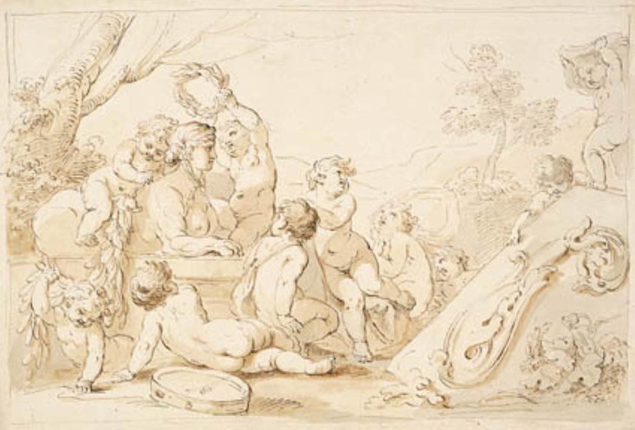 Playing Putti Wreathing a Sphinx by Giovanni Battista Cipriani