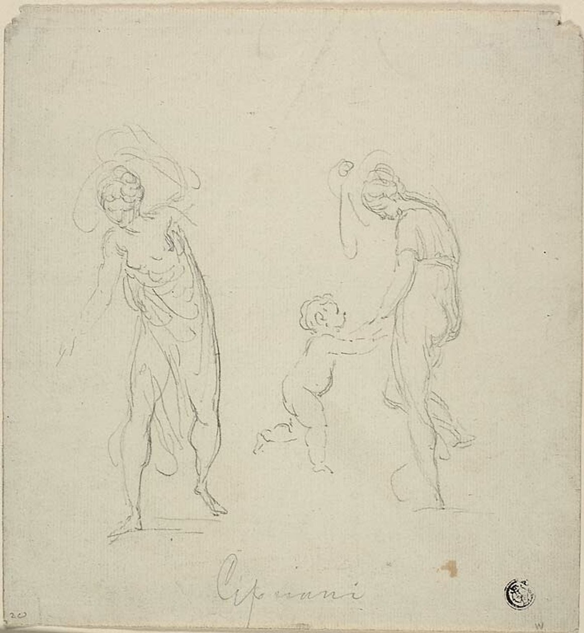 Two Sketches: Standing Woman, Woman Dancing with Child by Giovanni Battista Cipriani