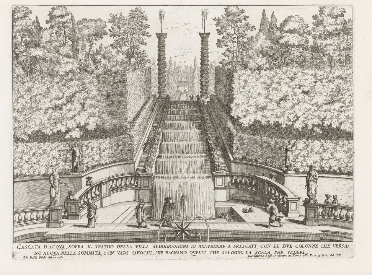 Cascade in the Gardens of Villa Aldobrandini in Frascati (Fontane delle ville di Frascati) by Giovanni Battista Falda