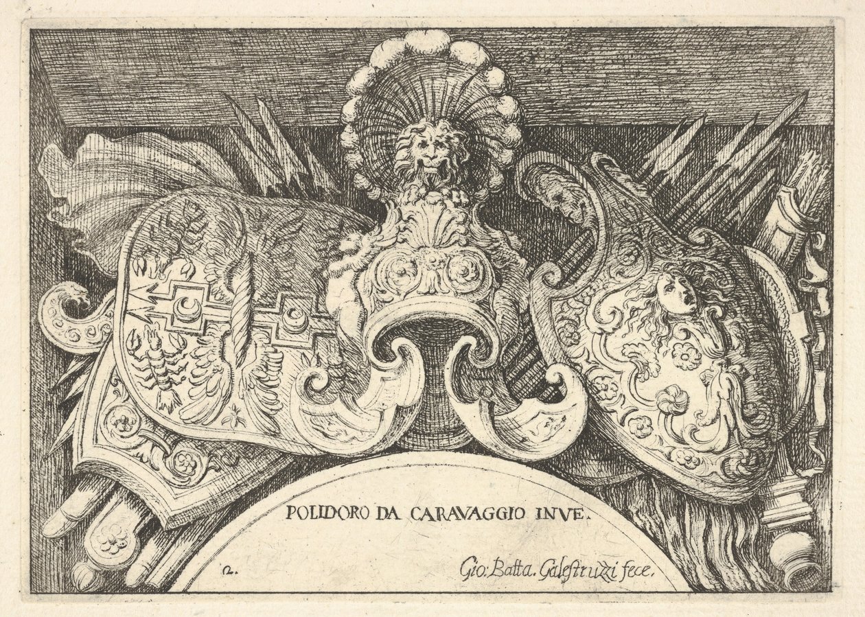 Plate 2: Trophies of Roman Arms from Decorations Above the Windows on the Second Floor by Giovanni Battista Galestruzzi