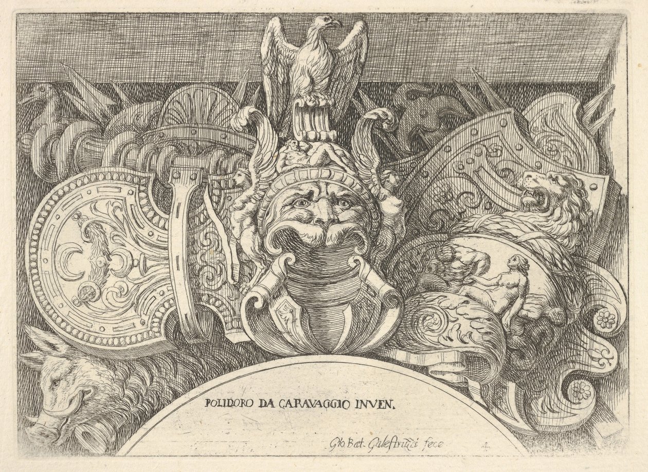 Plate 4: Trophies of Roman Arms from Decorations Above the Windows on the Second Floor by Giovanni Battista Galestruzzi