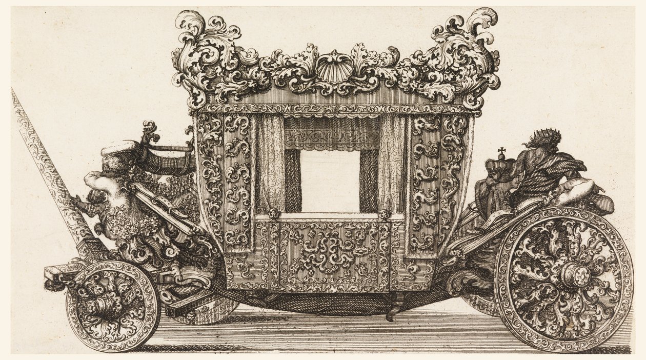 Side View of the First Carriage (1686) of Lord Castelmaine Built in 1686 by Andrea Cornely after Ciro Ferri, 1687-1700 by Giovanni Battista Lenardi