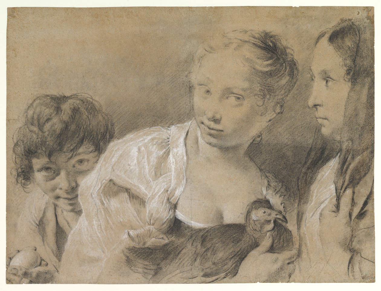 Boy with an Egg, Girl with a Hen, and a Watching Woman by Giovanni Battista Piazzetta