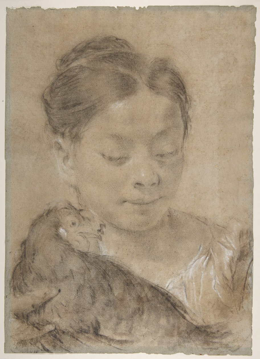 Girl with a Hen by Giovanni Battista Piazzetta