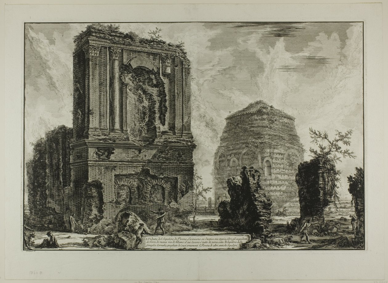 A. View of the Tomb of Licinianus Piso on the Ancient Appian Way... B. Tomb of the Cornelii..., from Views of Rome by Giovanni Battista Piranesi