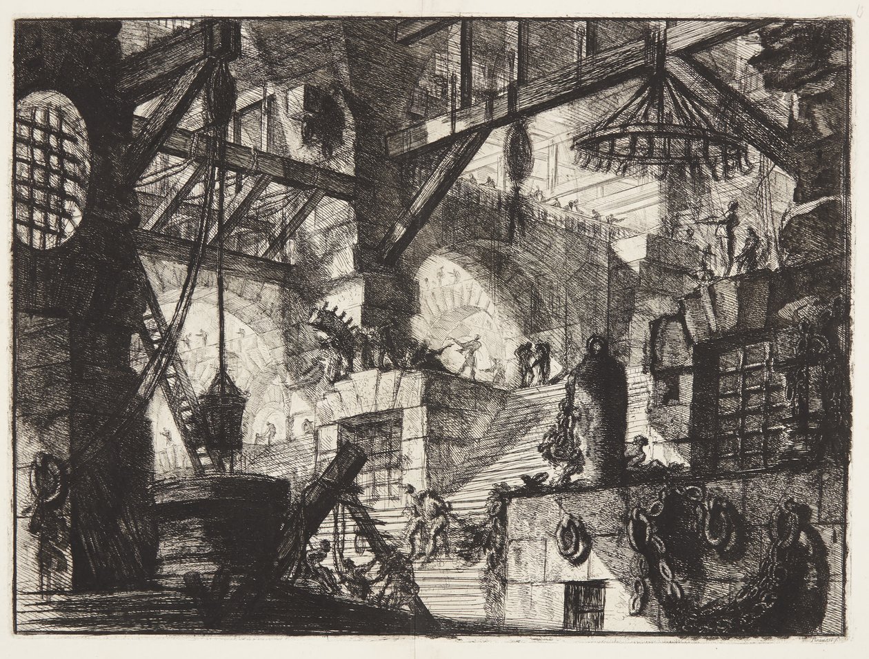 A Grilled and Rusticated Window Set in the Middle of a Flight of Stairs with Groups of Heavy Chains to the Right by Giovanni Battista Piranesi