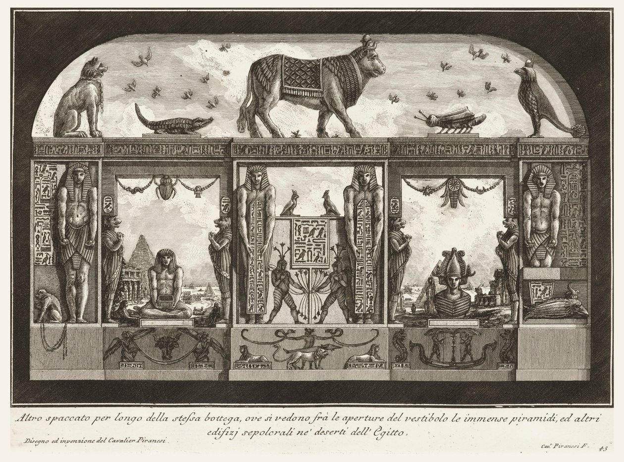 Another Longitudinal Section of the Same Workshop, Showing the Immense Pyramids through the Vestibule Openings, from Diverse Ways to Adorn Chimneys by Giovanni Battista Piranesi