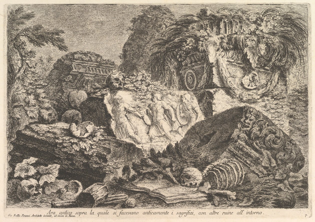 Ancient Altar on Which Sacrifices Were Performed in Antiquity, Surrounded by Other Ruins by Giovanni Battista Piranesi