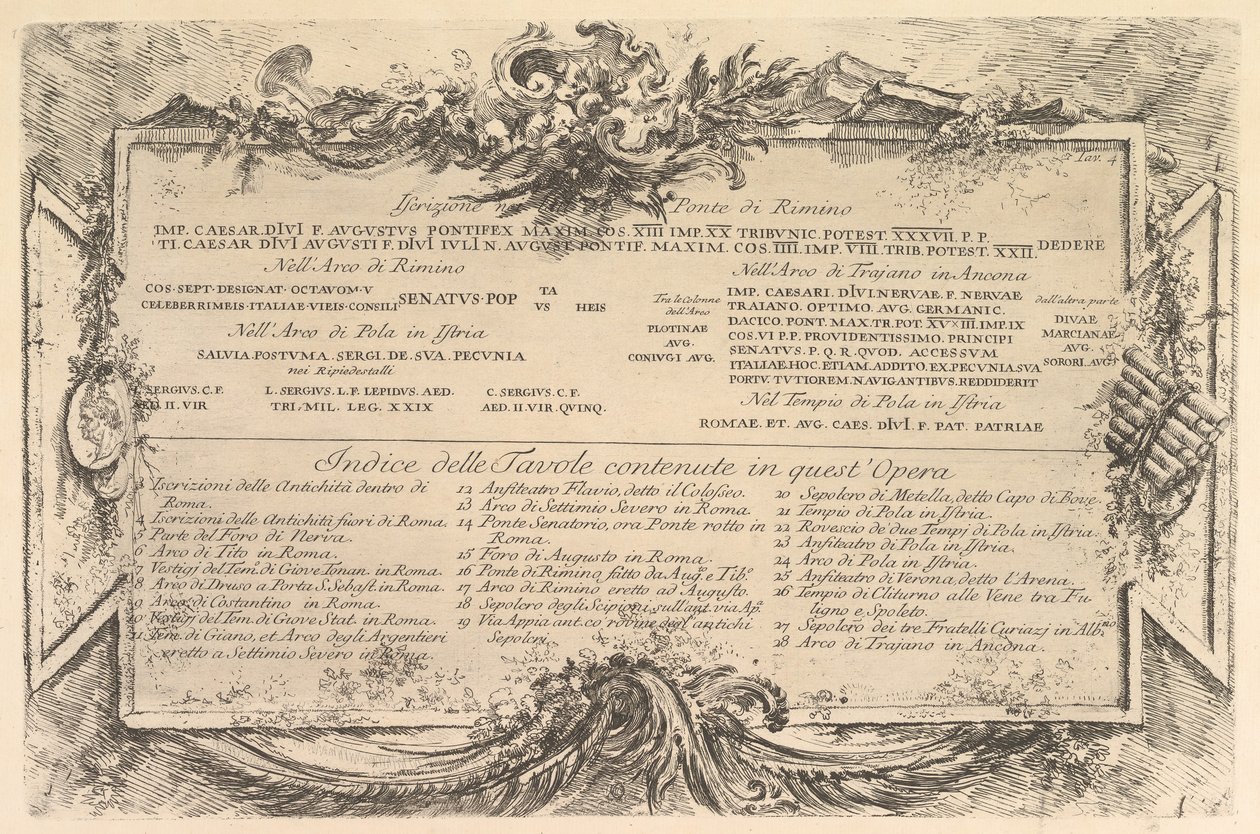 Inscription on the Side of the Rimini Bridge, ca. 1748 by Giovanni Battista Piranesi