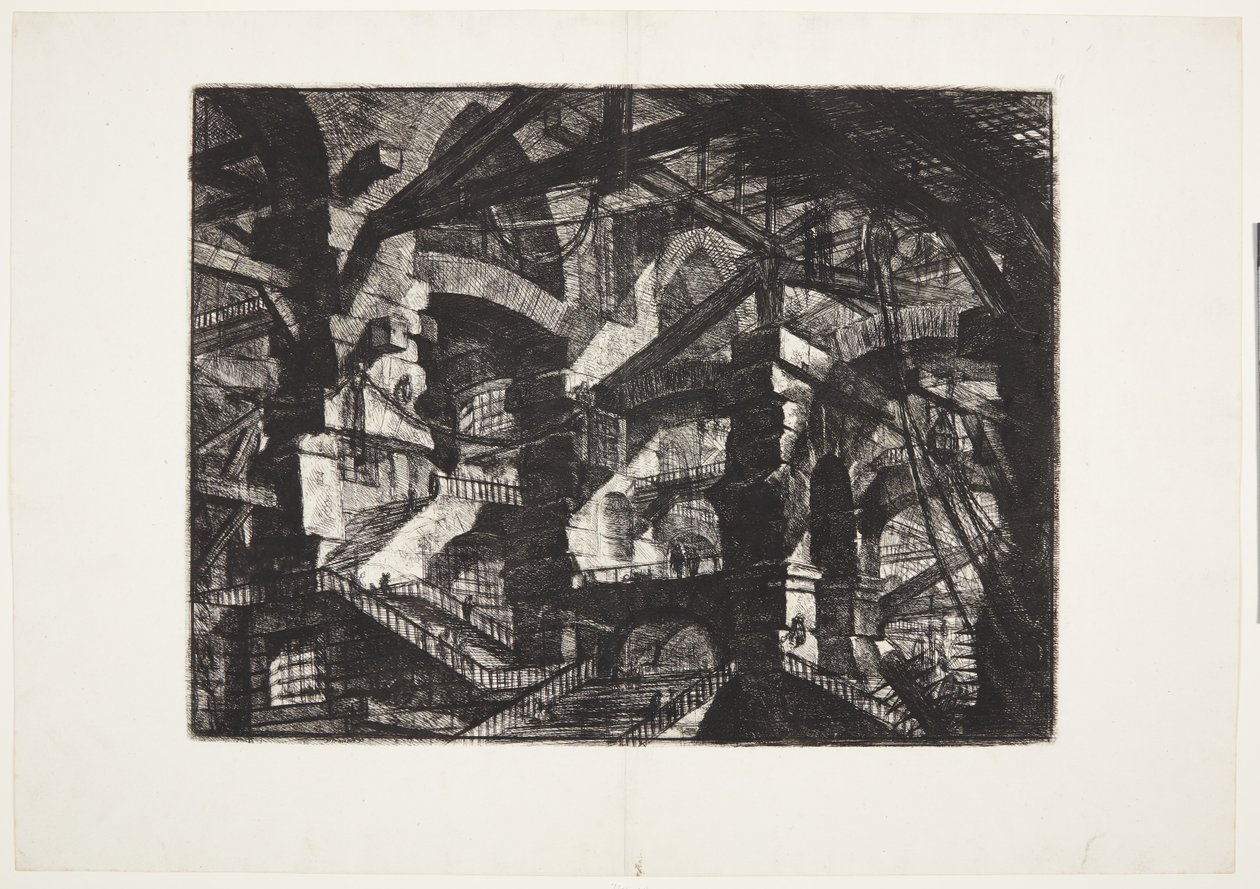 Complex Groups of Interrelated Ruined Arches Supporting Beams and Ropes by Giovanni Battista Piranesi
